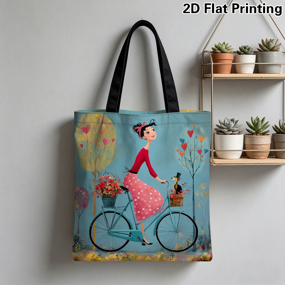 Cycling Journey - 1pc エレガントな女性用自転車トートバッグ 再利用可能な折りたたみ式食料品バッグ 旅行用 ビーチ 通勤