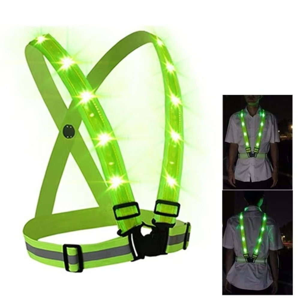 Reflective Vest Cycling - 新しいポリエステル製LED安全ベスト、グリーンライト、USB充電式、反射材付きランニングベスト、反射材付きサイクリング警告ベスト、サイクリングギア