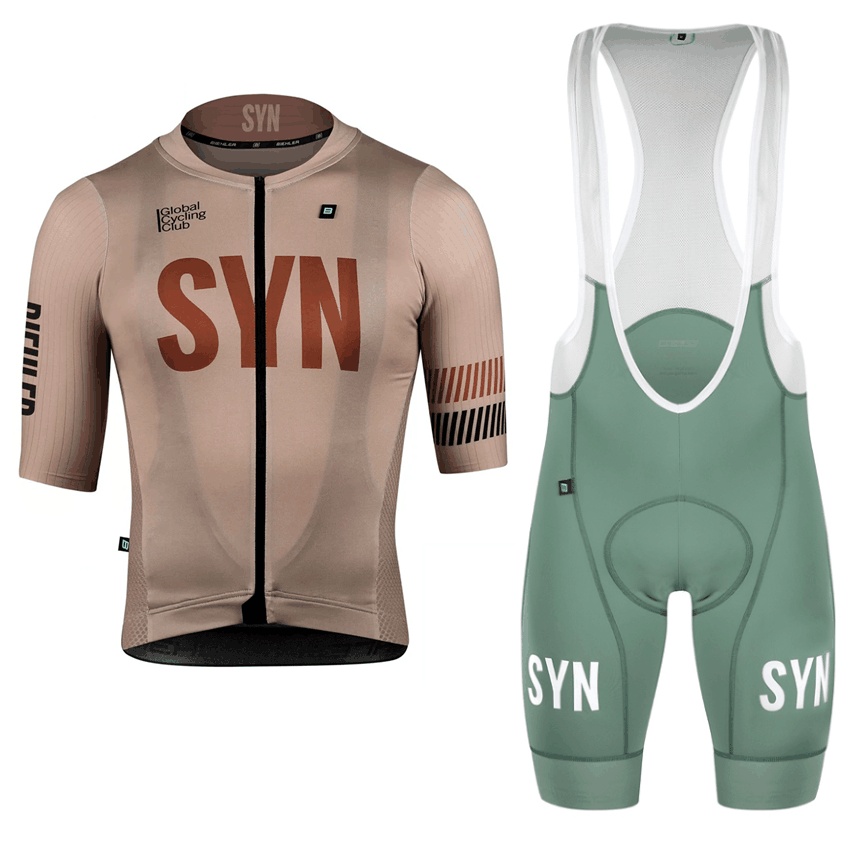 Cycling Community - メンズ半袖サイクリングジャージとビブショーツ,高品質の柔らかい生地,耐衝撃性のシートパッド,茶色のサイクリングウェア