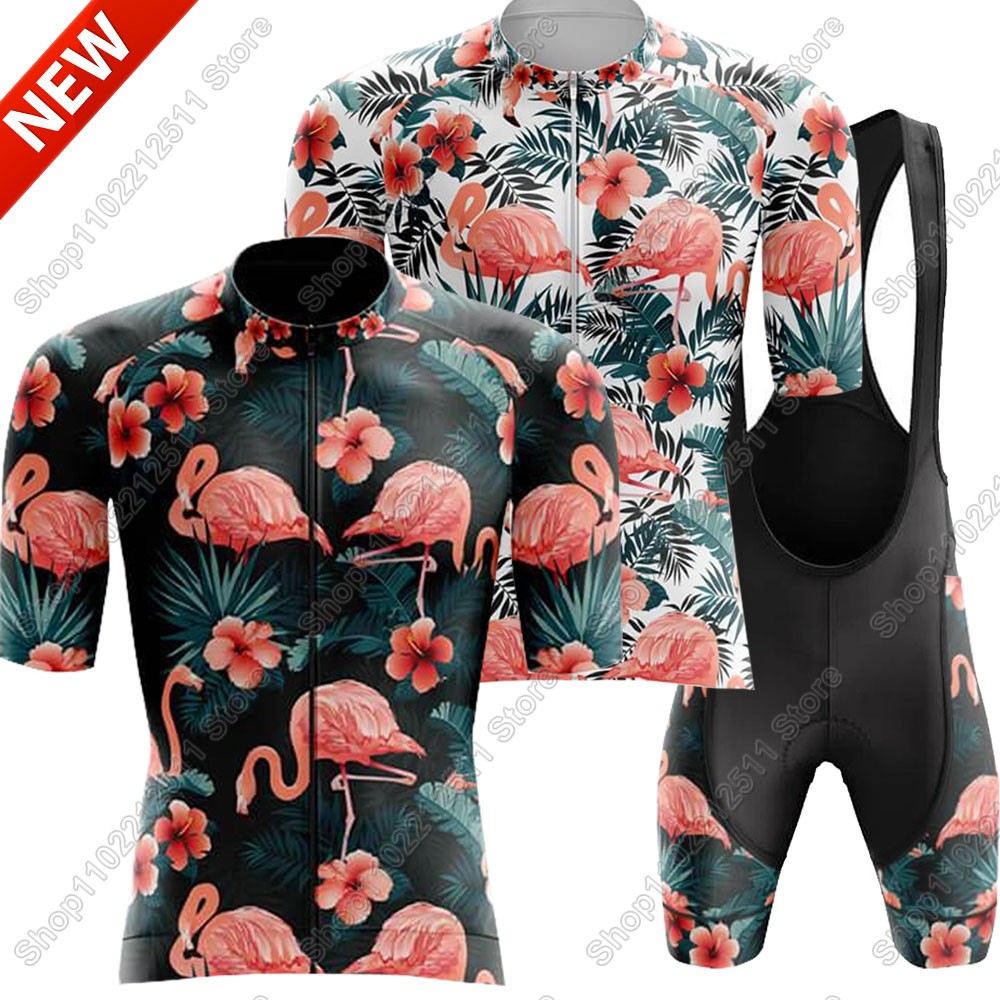 Cycling Community - 2025 フラミンゴサイクリングジャージセット自転車服男性夏ロードバイクシャツスーツ自転車ビブショーツ MTB Ropa マイヨ