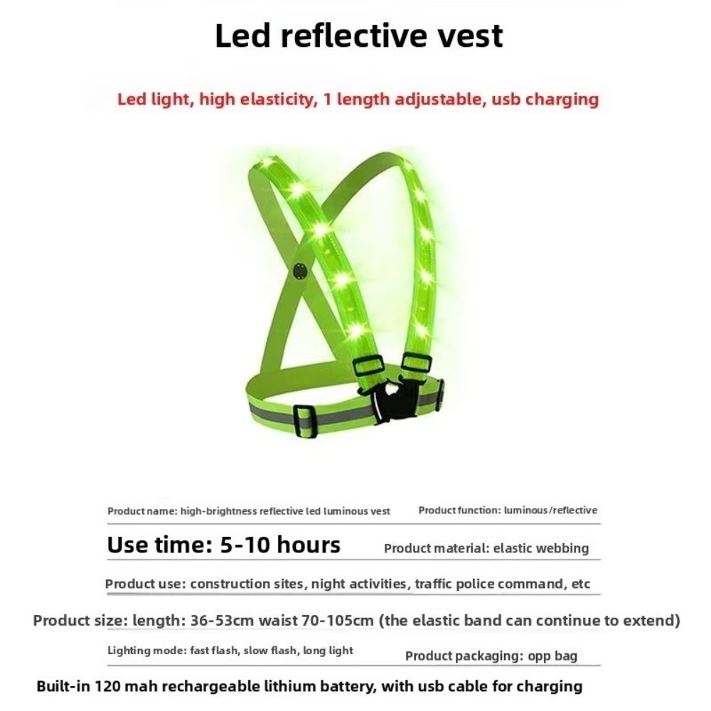 新しいポリエステル製LED安全ベスト、グリーンライト、USB - Reflective Vest Cycling のレビューと価格