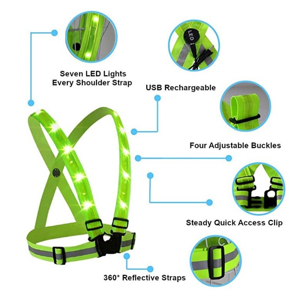 新しいポリエステル製LED安全ベスト、グリーンライト、USB - Reflective Vest Cycling のレビューと価格