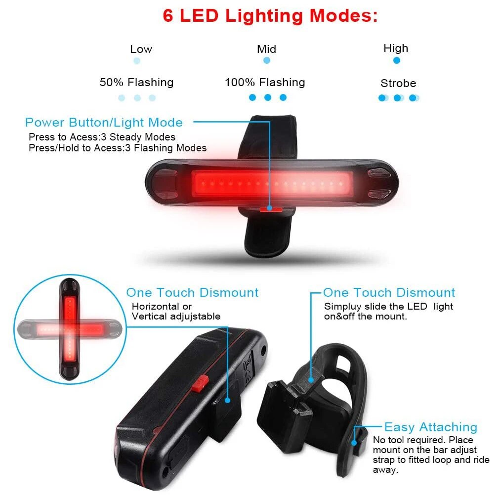 USB充電式LED自転車テールライト,ヘルメット,リア,取り - Cycling Zones のレビューと価格